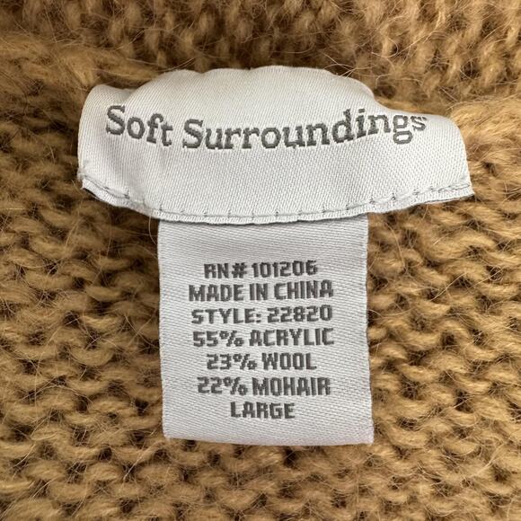 Soft Surroundings Sweater Womens Large Tan Wool Mohair Blend Open Front Cardigan - Picture 3 of 8
